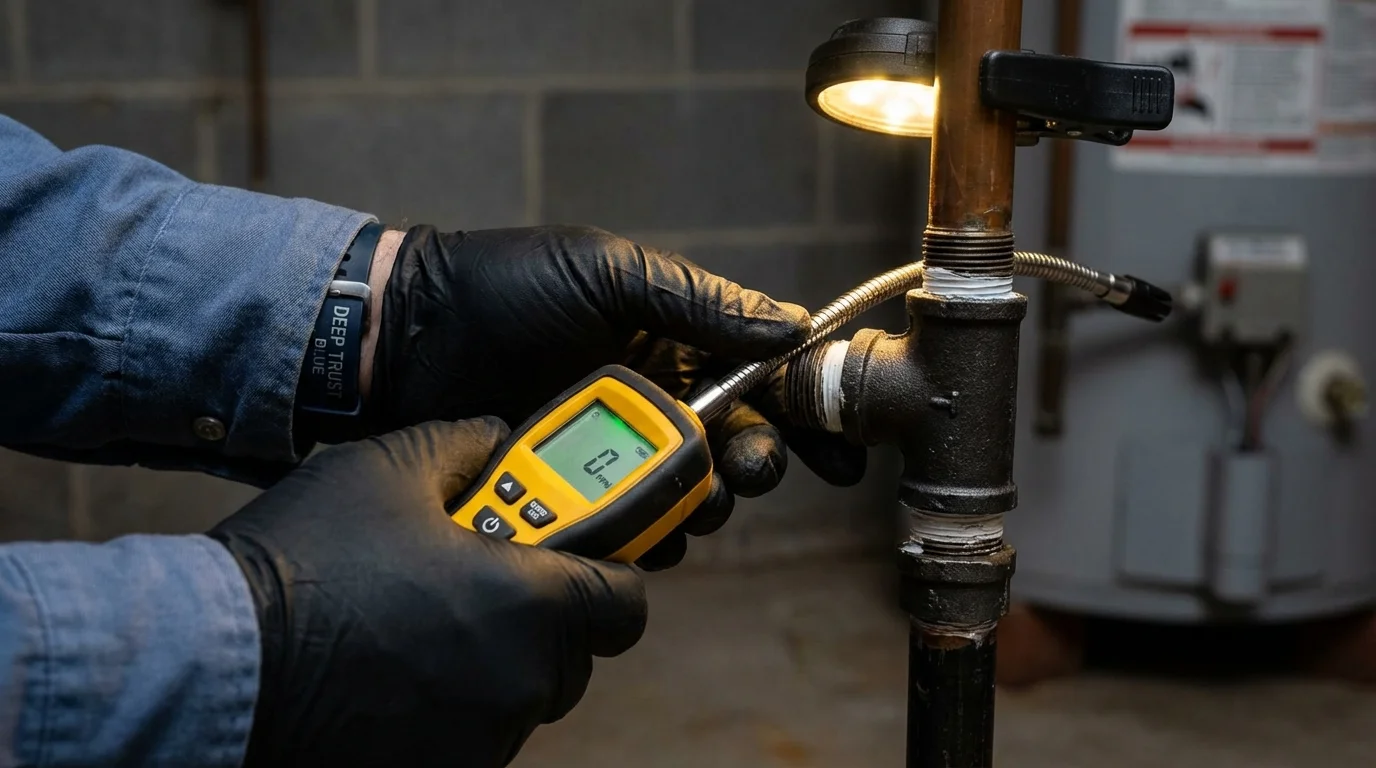 Gas leak detection with electronic sniffer by Johns Plumbing LLC in Nickerson